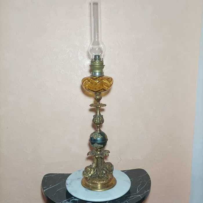 Lampa petrol, gaz, sculptura bronz stil renascentist, unica, vintage
