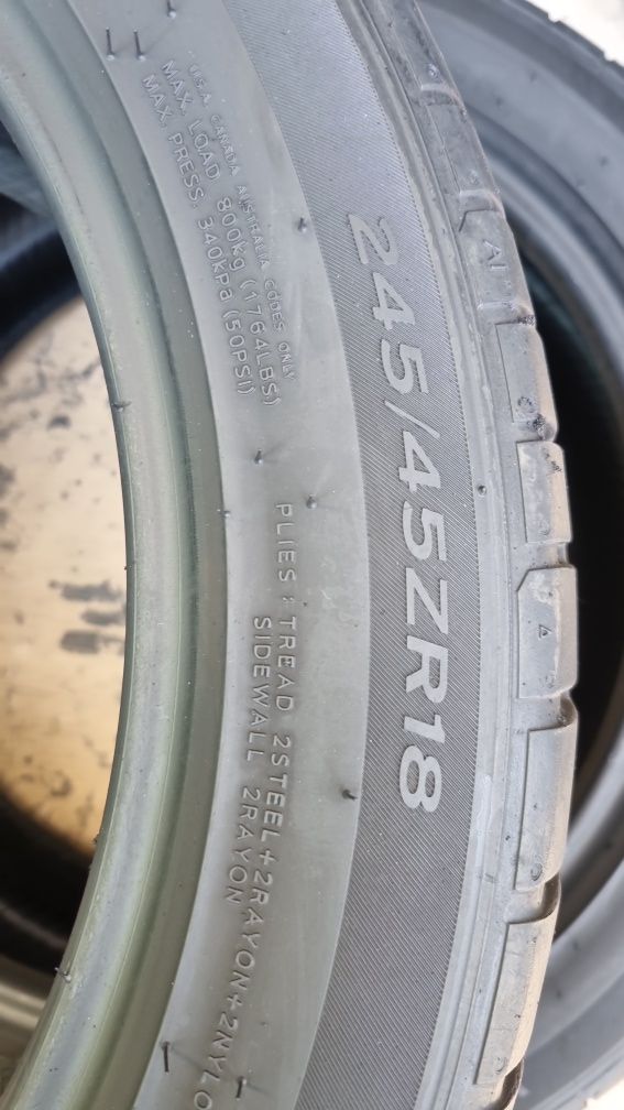 2 Anvelope Vară Hankook 245 45 ZR18 Stare Impecabilă DOT 0421.