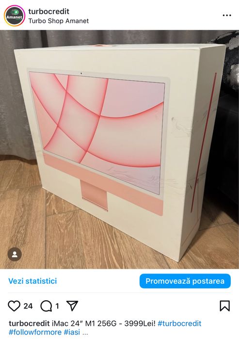 Apple iMac 24" CPU: M1 8-Core 256GB 8GB Cutie Garantie
