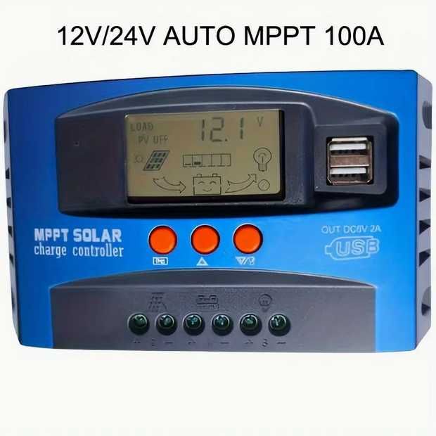 Controler de încărcare solar MPPT 100A, 12V/24V automat, Nou!