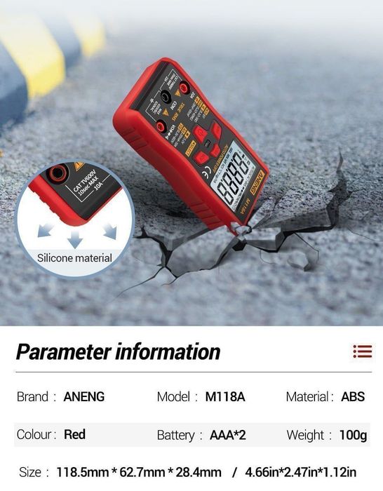Мультиметр ANENG M118A, компактный, автоматический, тестер