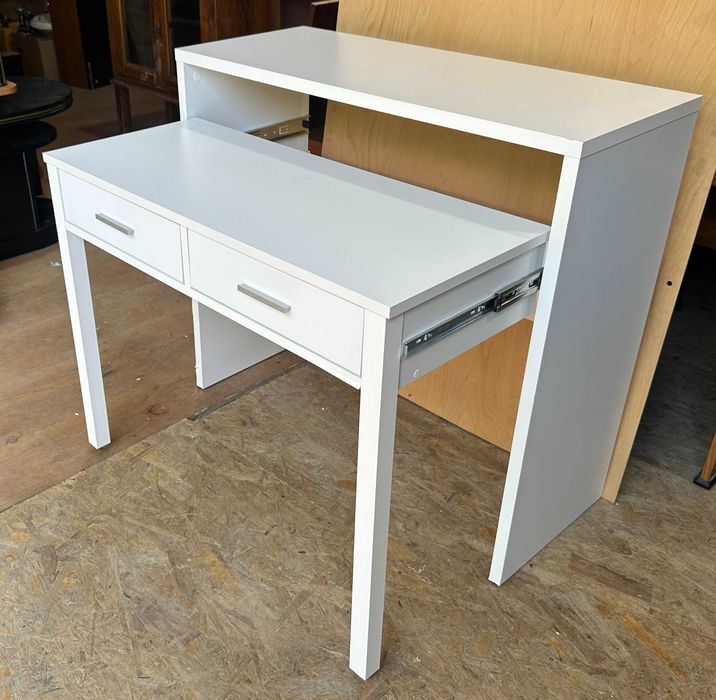 Consola Birou Extensibil cu 2 sertare; Birou MDF alb; Masa de machiaj