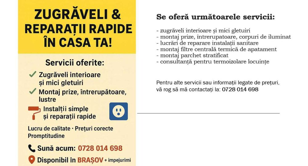 Ofer servicii de zugrăvit și reparații rapide