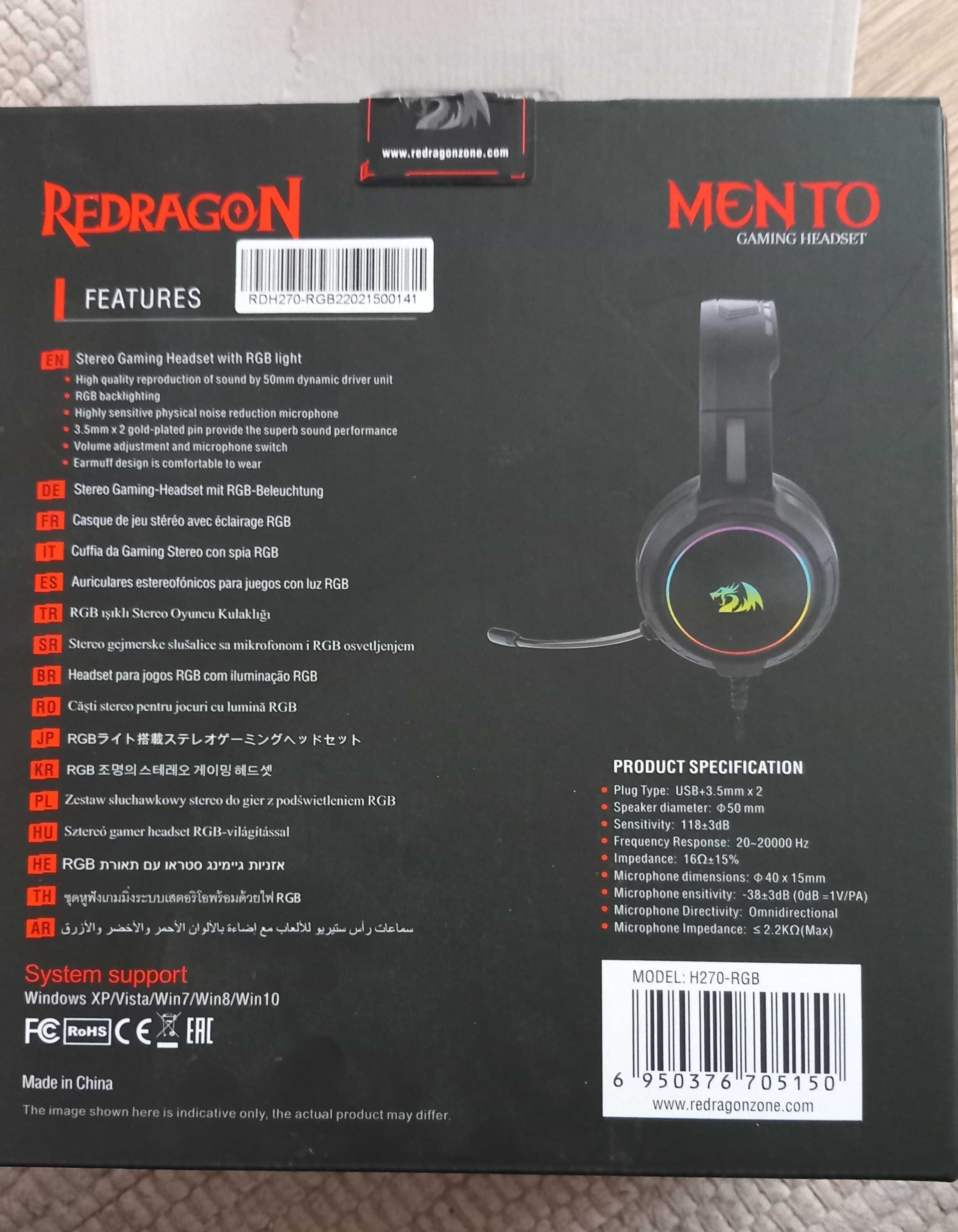 Геймърски слушалки Redragon Mento H270-RGB