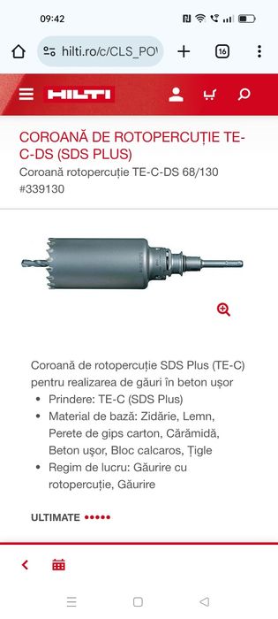 Vând carotă Hilti cu două adaptoare.
