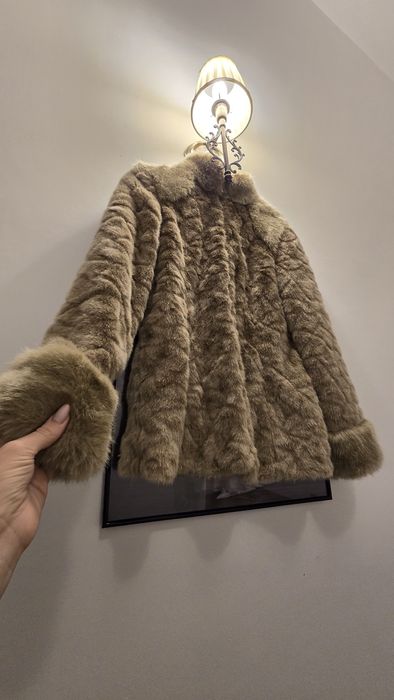 Haină de blană artificială, bej cafeniu, Morgan, mărime 38