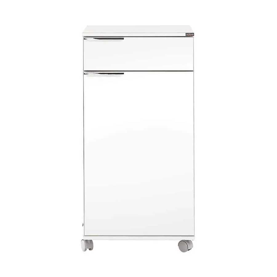 Corp Mobil, cu usa, sertar si rotile, Alb, 50 x 100 x 40 cm