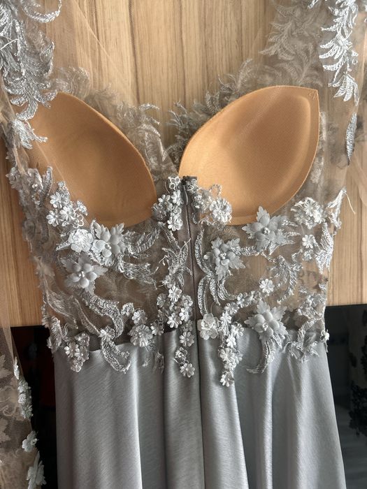 Бална рокля XS, шифон и ръчно правена дантела