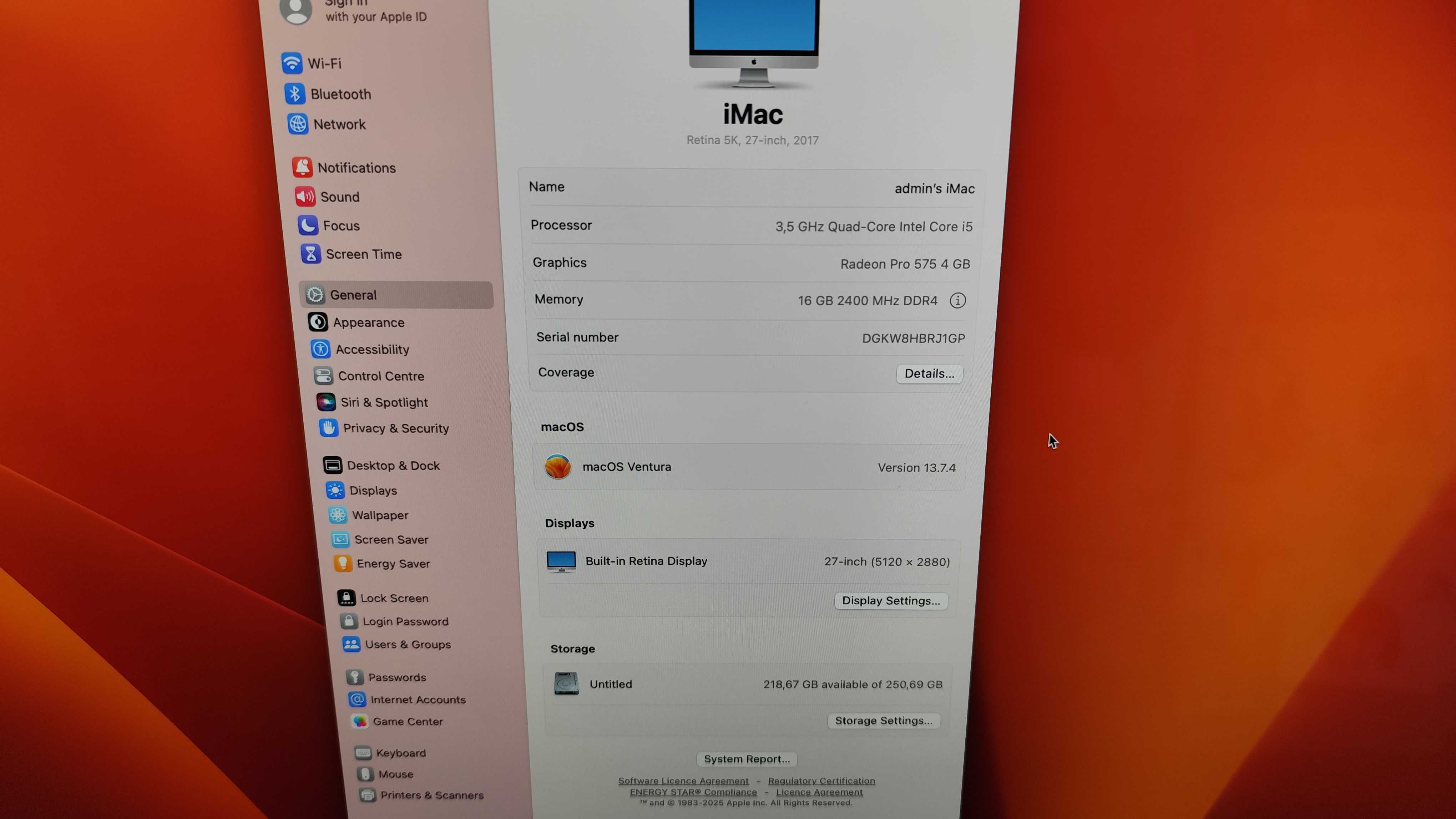 Apple Imac 27 inch, retina 5K, late 2017