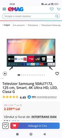 Televizor Samsung 50AU7172, 125 cm, Smart, 4K Ultra HD, LED