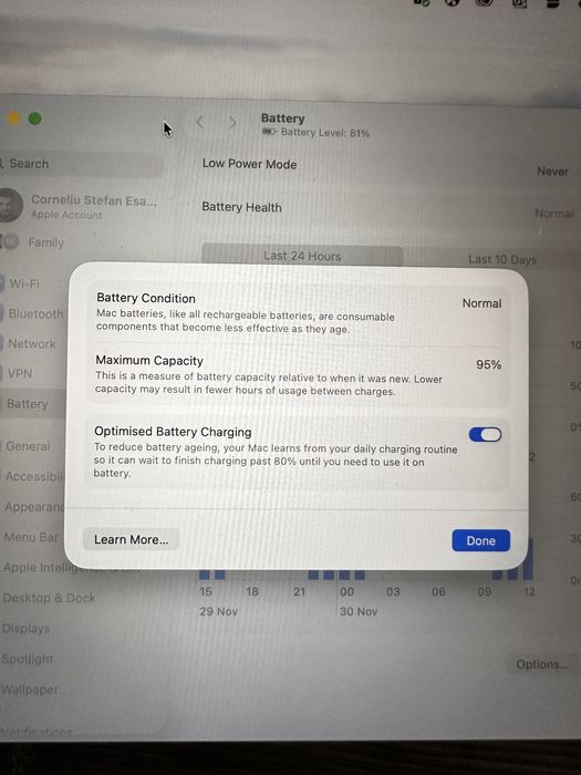 Macbook Air 13inch, M1, 8Gb, 256gb, 95% baterie