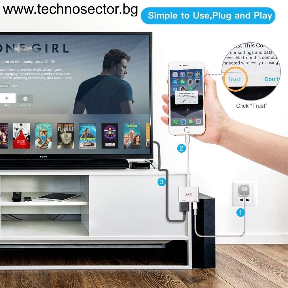Преходник Lightning към HDMI, AV adapter Преходник за iPhone iPad iPod