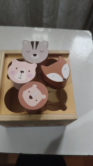 Cub educativ din lemn - Jucarie Montessori pentru copii cu forme geome