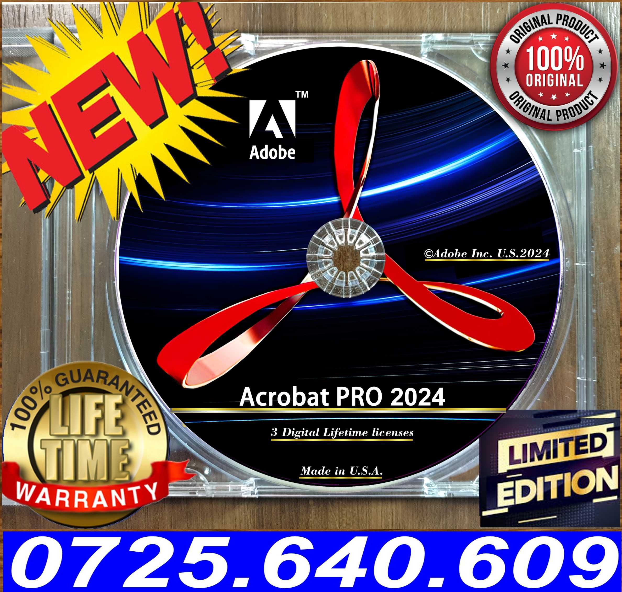Adobe Acrobat PRO 2024 -3 Lifetime licenses - DVD Sigilat