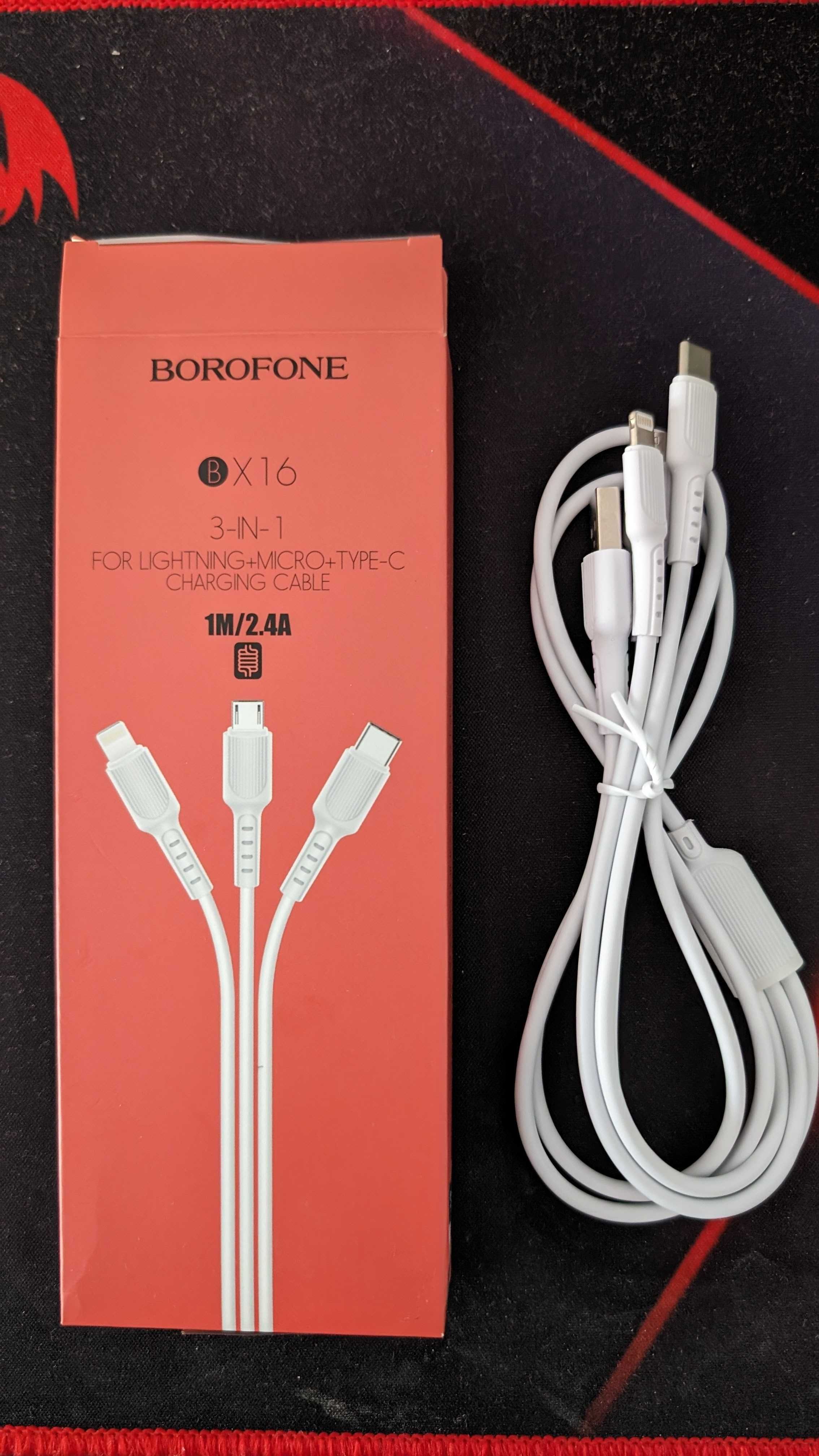 Borofone Cablu incarcare telefon 3 in 1 Lightning + Micro USB + Type C