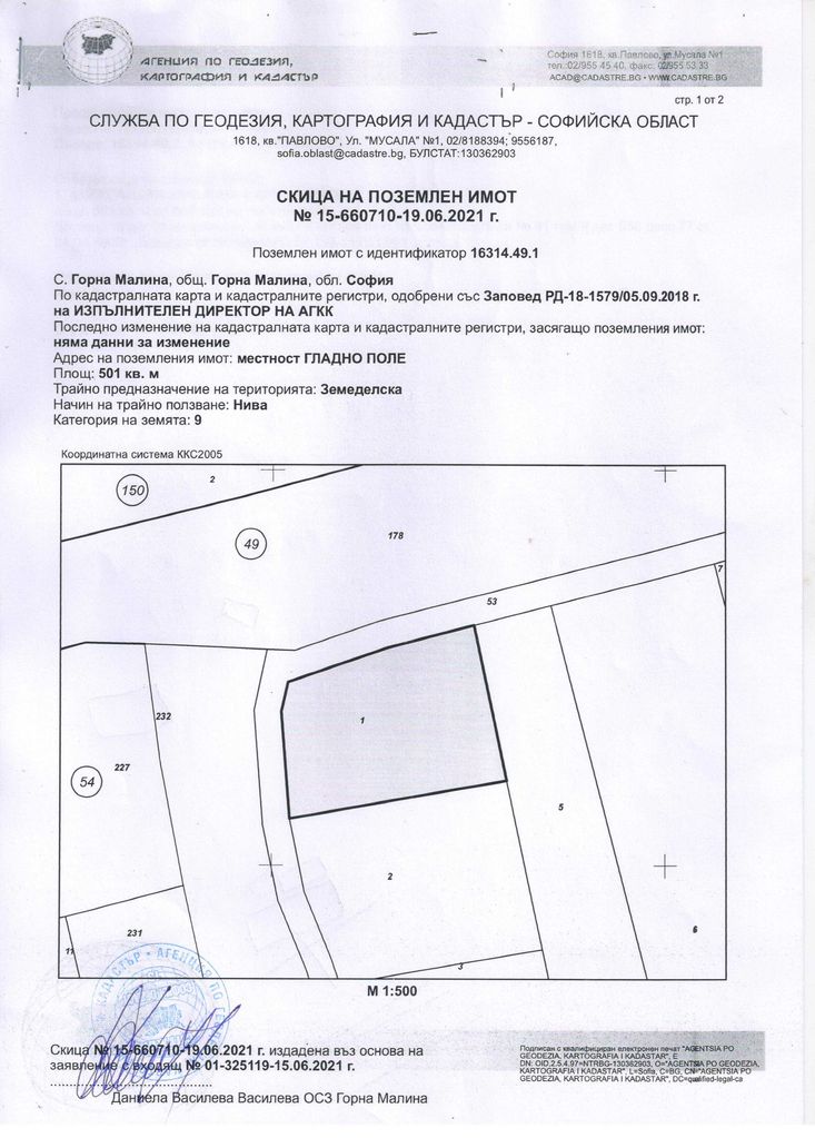 Продава се Земеделски имот в с. Горна Малина, Област София-област -  кв.м за 25 €/дка - Снимка #1