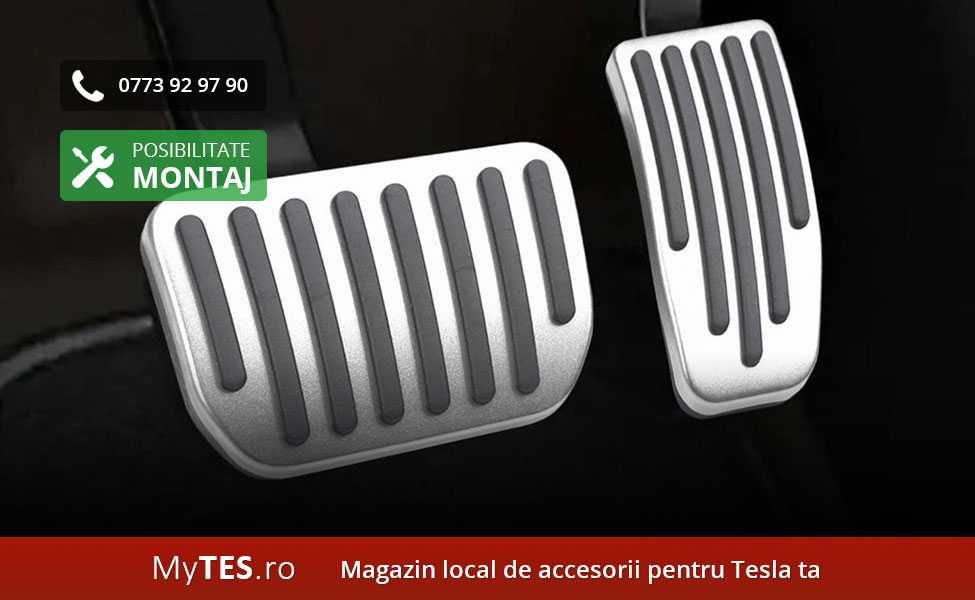 Ornamente metal pedale (argintiu mat/lucios, negre) Tesla Model 3 / Y