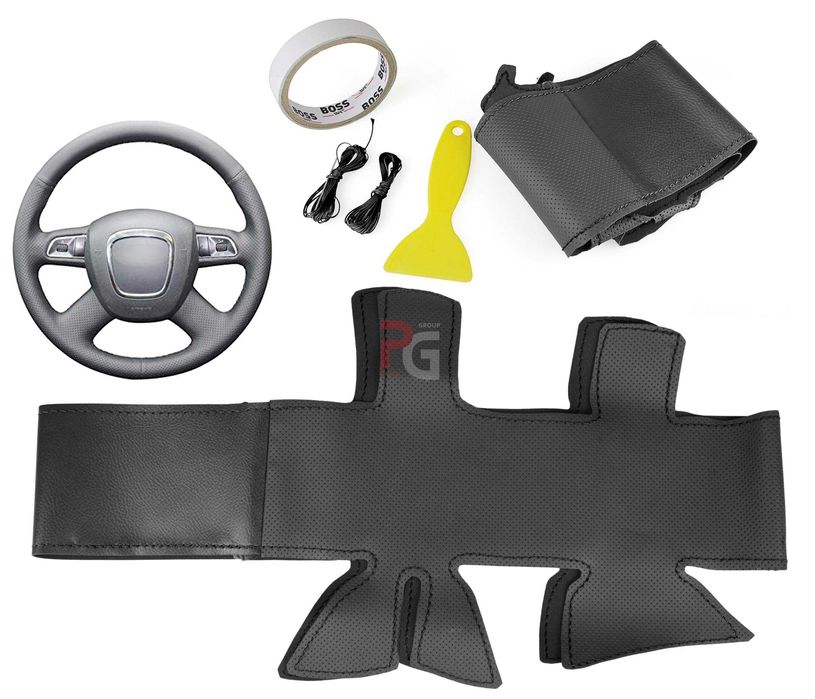 Husa volan piele negru 38 cm.AUDI-A4, A6, Q5, Q7