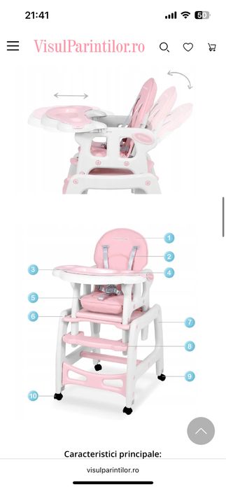 Scaun de masa 5 in 1   Roz cu alb