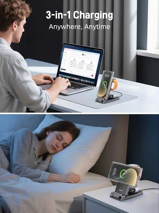 Магнитно безжично зарядно за Samsung, 3 в 1 Mag Safe