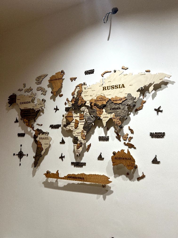 3D Dunyo xaritasi, 3Д карта мира, yogochli xarita, деревянная карта