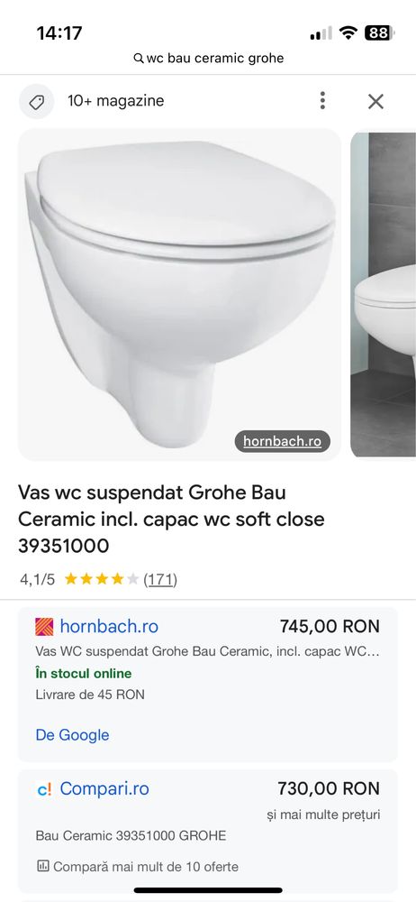 Vas WC Bau Ceramic Grohe suspendat
