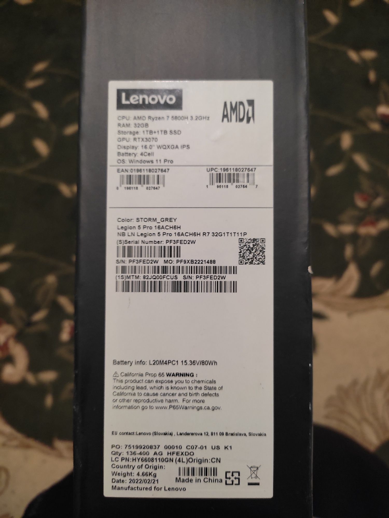 Lenovo Legion 5 Pro 32GB/2TB ОКОНЧАТЕЛЬНАЯ ЦЕНА!!!