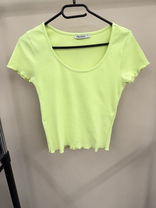 Рипс неонова блузка с къс ръкав