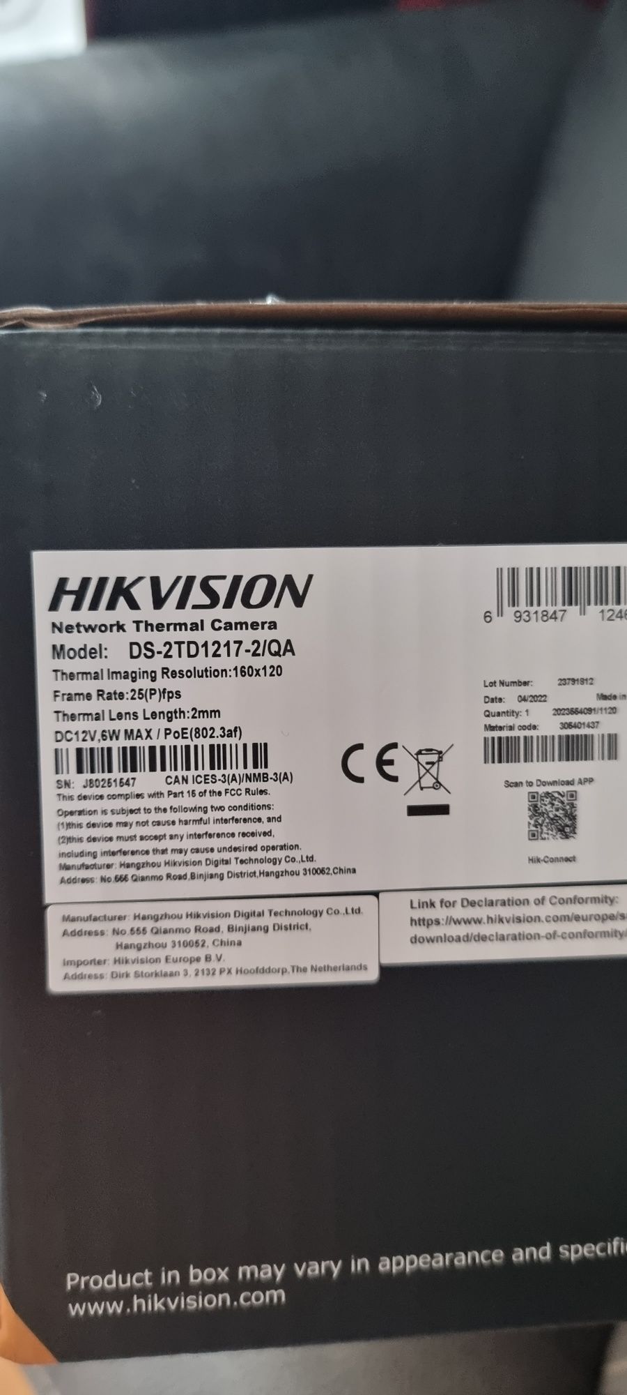 Vând camera termica IP Hikvision DS-2TD1217-2/QA