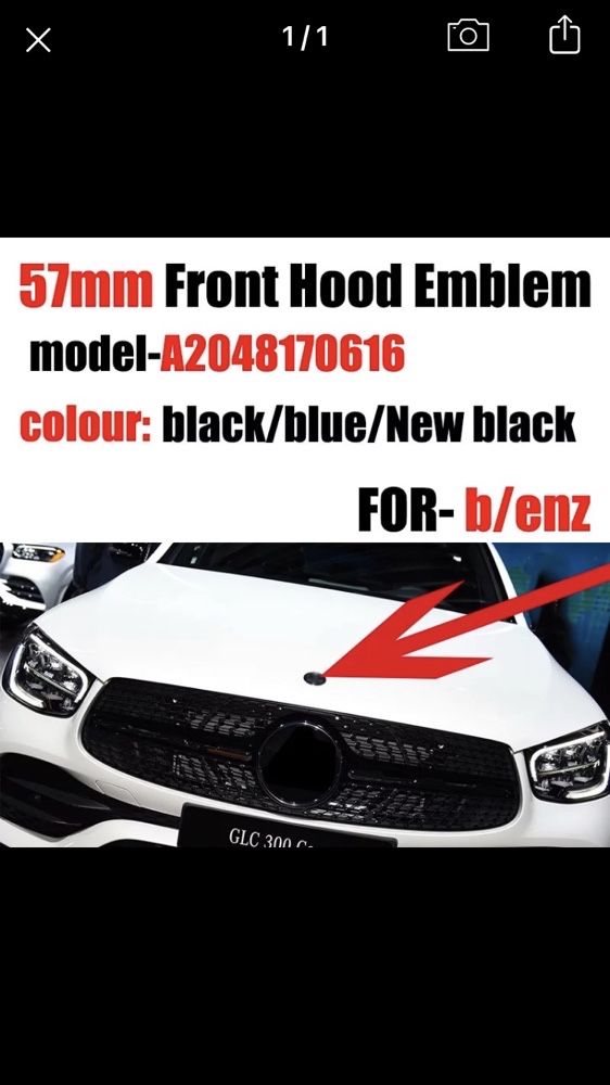 Emblema Capota  negru/fullblack 57mm Mercedes Class A C E S CLA