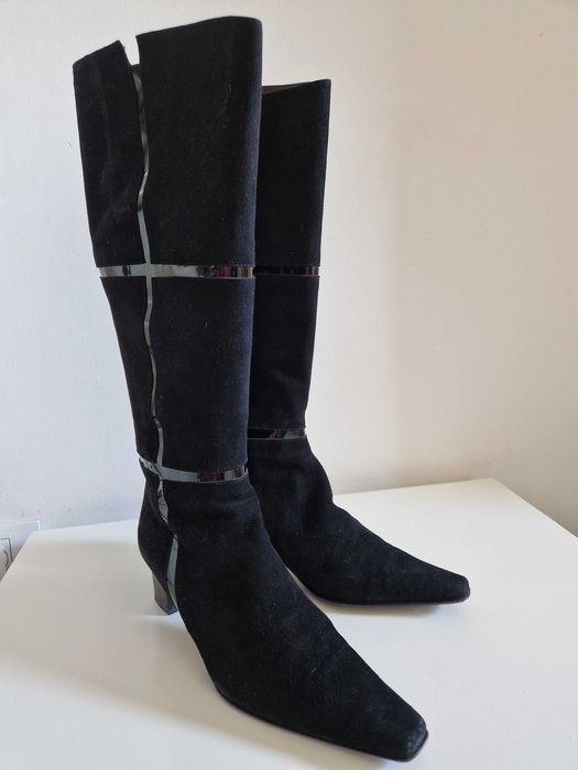 Cizme elegante piele întoarsă măr.40