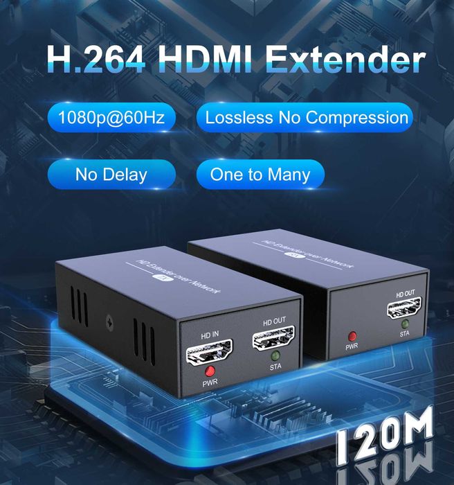 PWAYTEK Extender HDMI Ethernet,Cat5e/6/7 196ft (60m/120m),1080P-60Hz