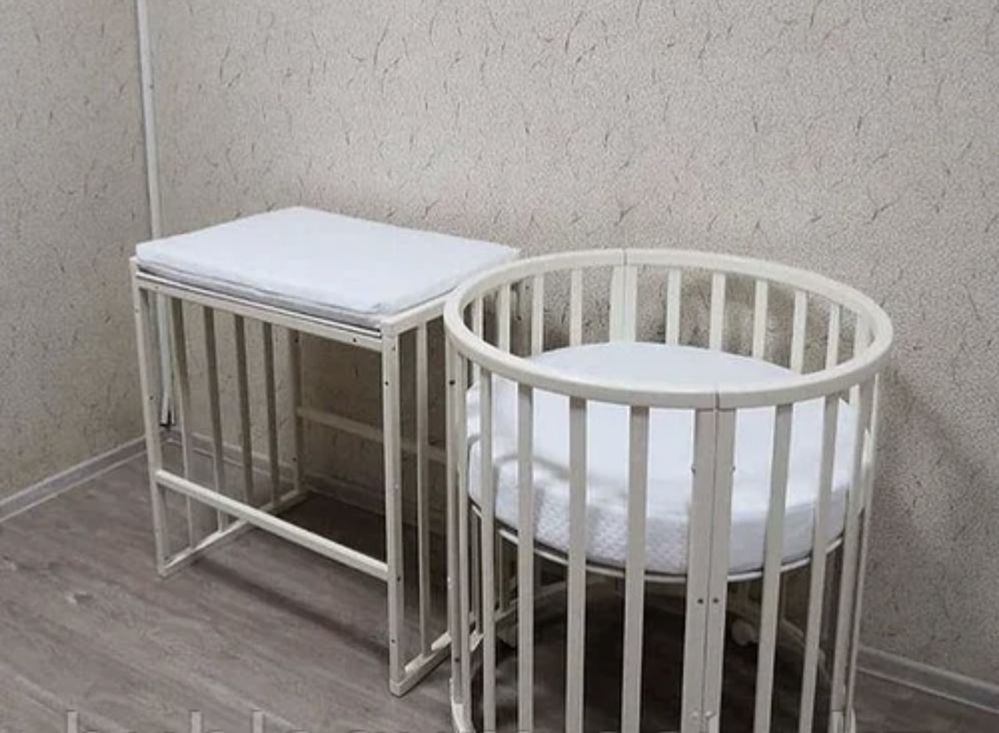 Кровать для новорожденных 9в1  (+матрас, простыня, бортики)