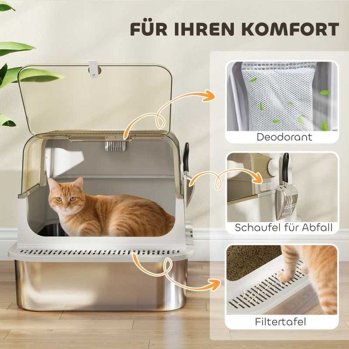 PawHut XXL котешка тоалетна за котки от неръждаема стомана  до 12 кг