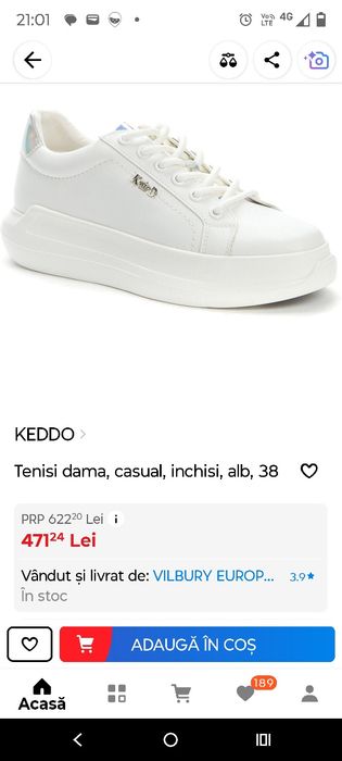 Tenisi sneakers de dama Keddo noi masura 41  26,5 cm interior