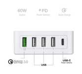Stație de încărcare 5 porturi cu Type-c PD + QC 3.0 + 3 USB, 60W Max