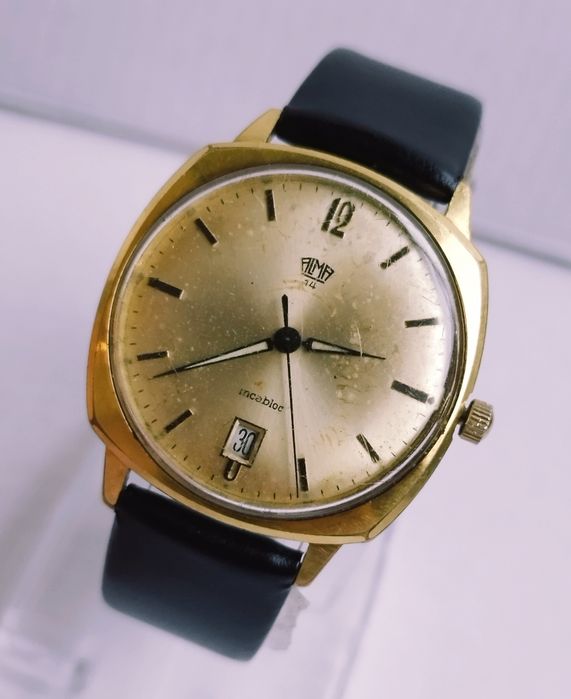 Ceas bărbătesc Alma 14 mecanic, 17 Rubine, din anii 1960, inox cu dată