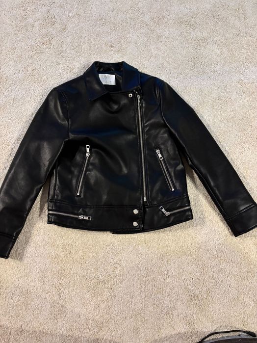 Geaca piele neagră fetiță 11 ani