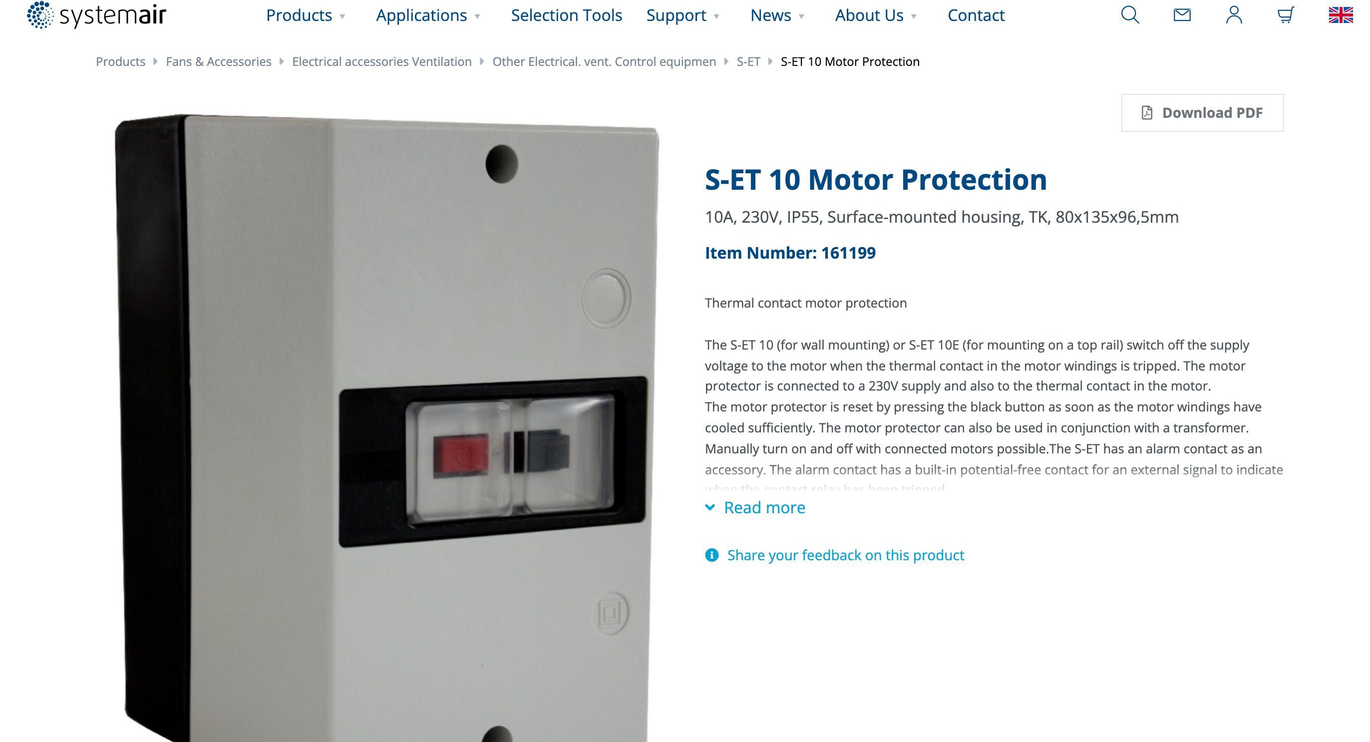 protecție termică  motor Systemair S-ET 10