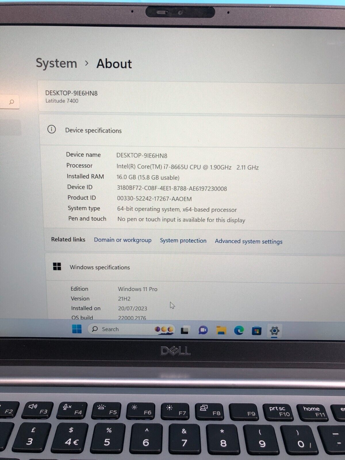 Dell 7400 Intel i7-8665U 16GB RAM - 256GB SSD  Windows 11