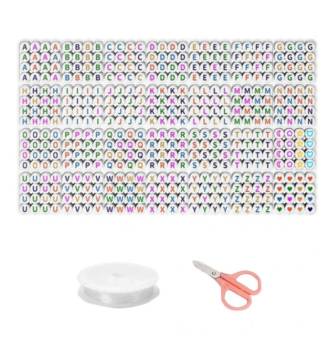 Margele rotunde cu litere multicolore din material acrilic, 1400 buc,
