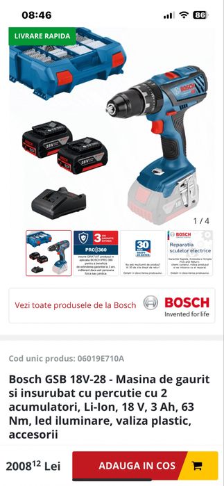 Filetanta Bosch GSR 18V-28 cu 2 ac.si incarcator-Noua
