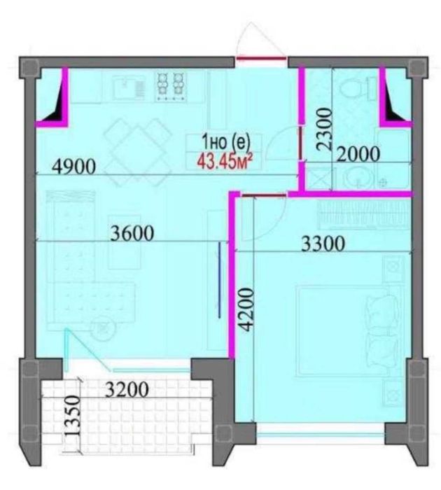 Bobur residence квартира 2-х комнатная ст.. 42,6м2 .