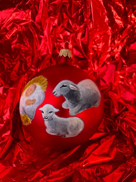 Glob de Crăciun din sticlă, pictat manual- Nașterea Domnului