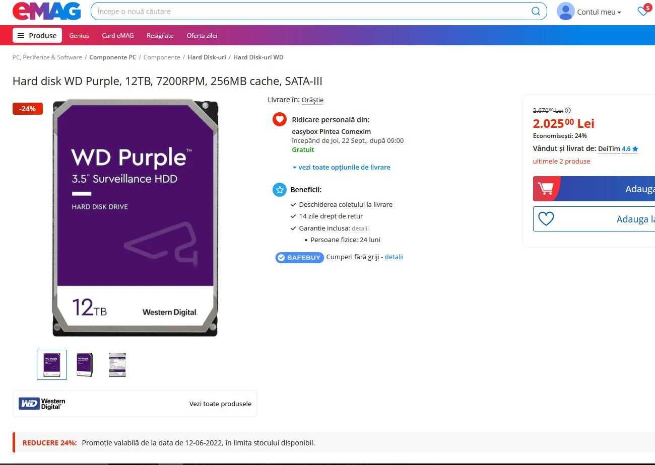 hard disk Western Digital WD purple 12 TB surveillance 7200RPM 256MB