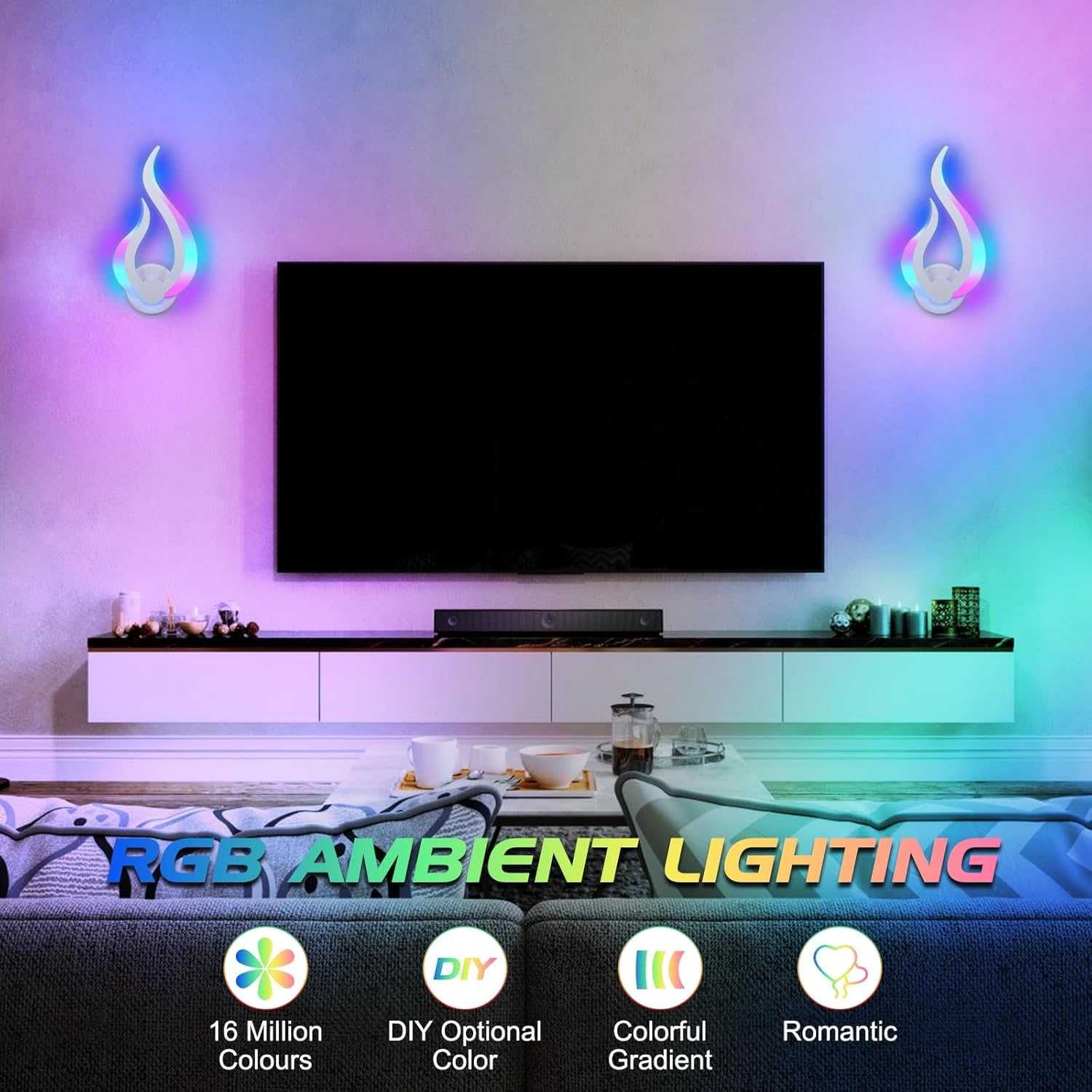 НОВA! RGB Smart вътрешна LED стенна лампа 8W, с музикален синхрон