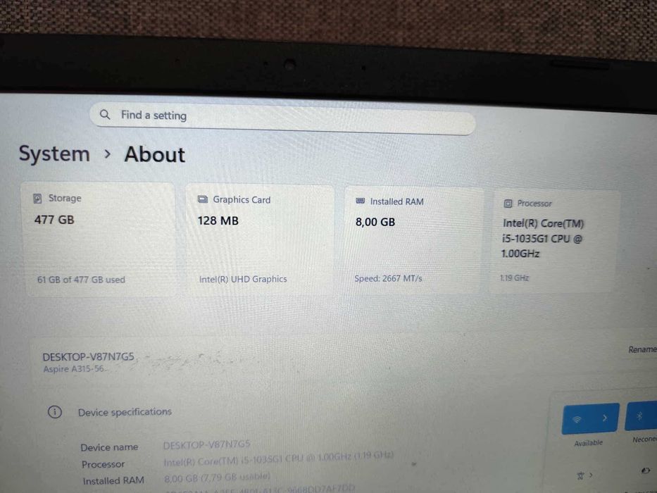 Laptop Acer Aspire 3-315, I5, gen 10, 8Gb Ram, ssd 512Gb. Garantie!