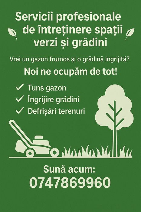 Servicii profesionale de intretinere spatii verzi si gradini 

Of