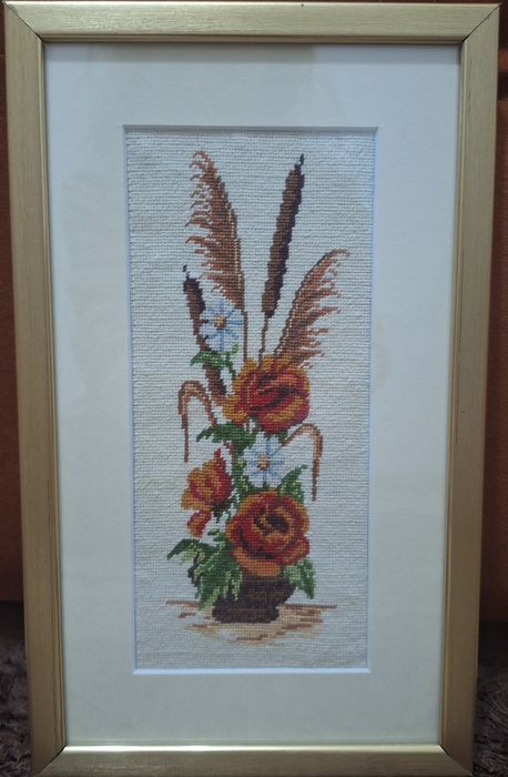 Tablou goblen cusut manual IKEBANA CU TRANDAFIRI