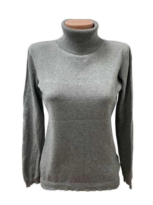 BLUE MOTION размер S дамски пуловер КАШМИР и Коприна поло яка сив